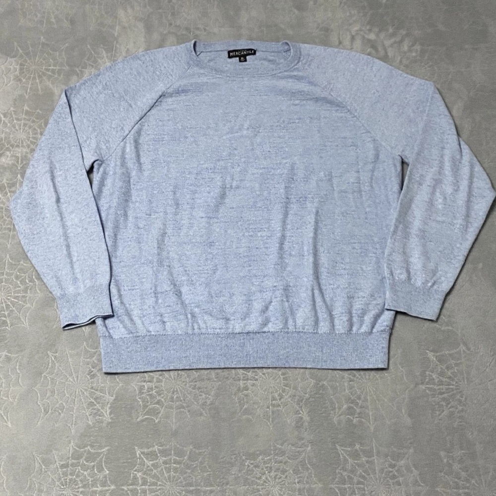 J Crew Mercantile Sweater Mens XL Blue Budded Raglan Sleeve Crew Neck Cotton